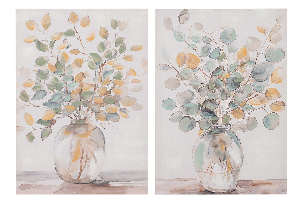 SET2 LIENZOS JARRONES 80% PINTADO A MANO 50x3x70CM