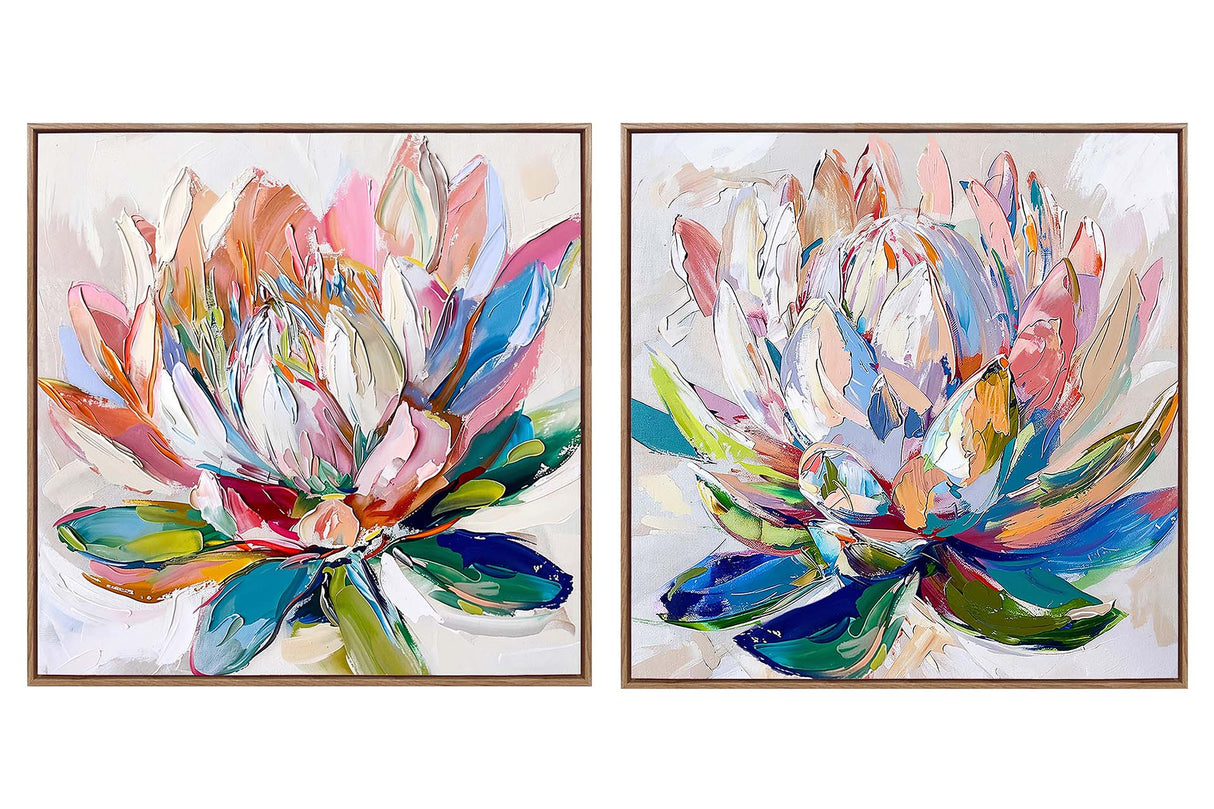 SET 2 CUADROS FLORES 80%PINTADO A MANO 80x4x80CM