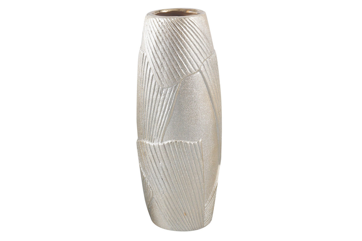 Vaso de cerâmica geométrica Champagne 12x12x30 cm