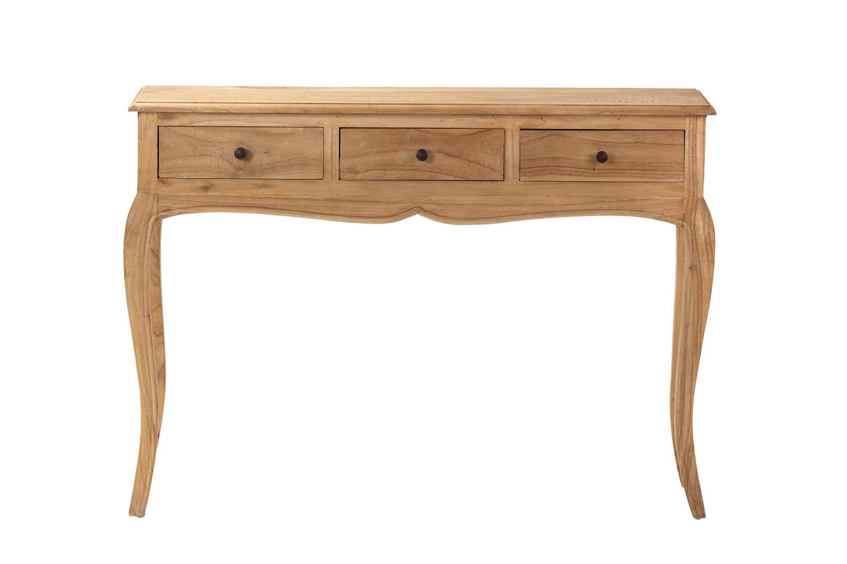 Console de madeira Mindi Natural 3 gavetas 110x30x80cm