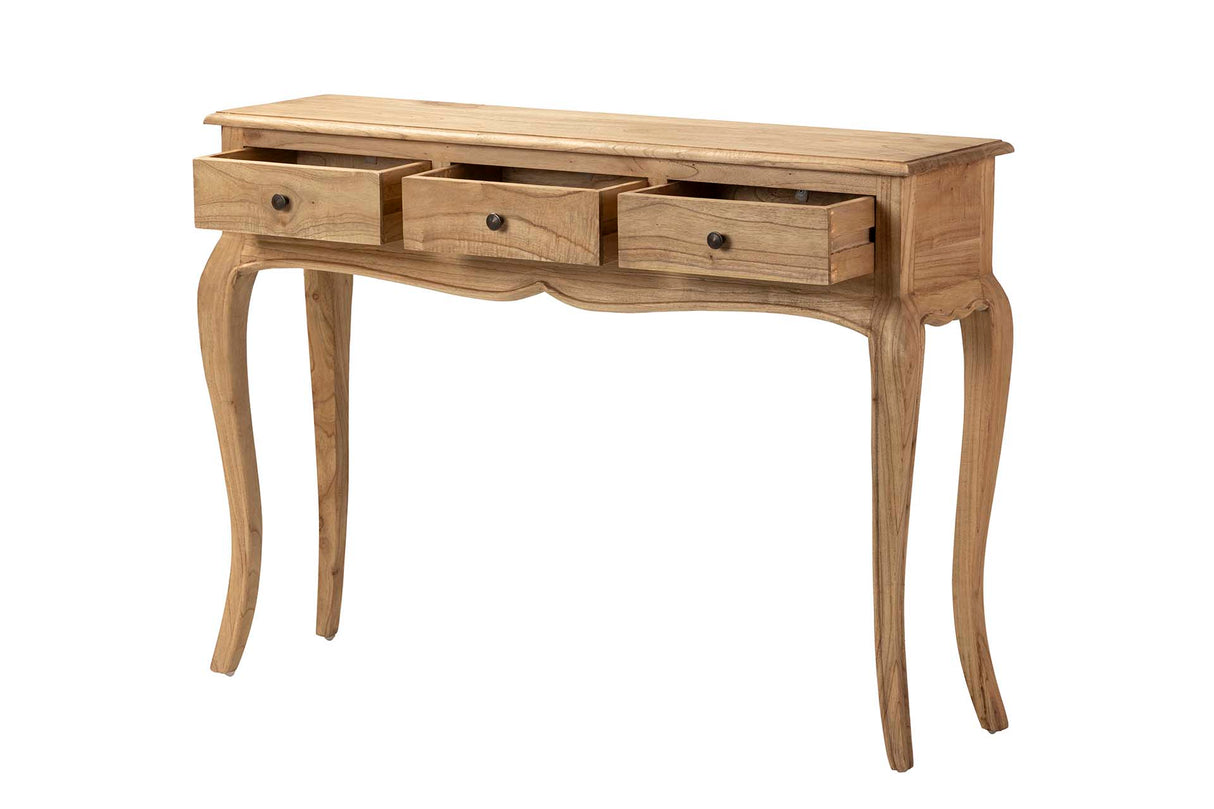 Natural Mindi Wood Console 3 Schubladen 110x30x80 cm