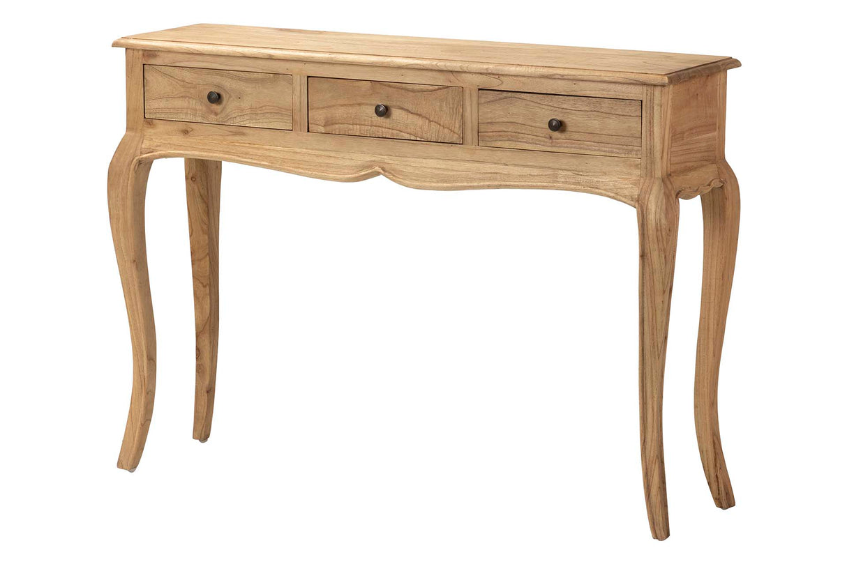 Console de madeira Mindi Natural 3 gavetas 110x30x80cm