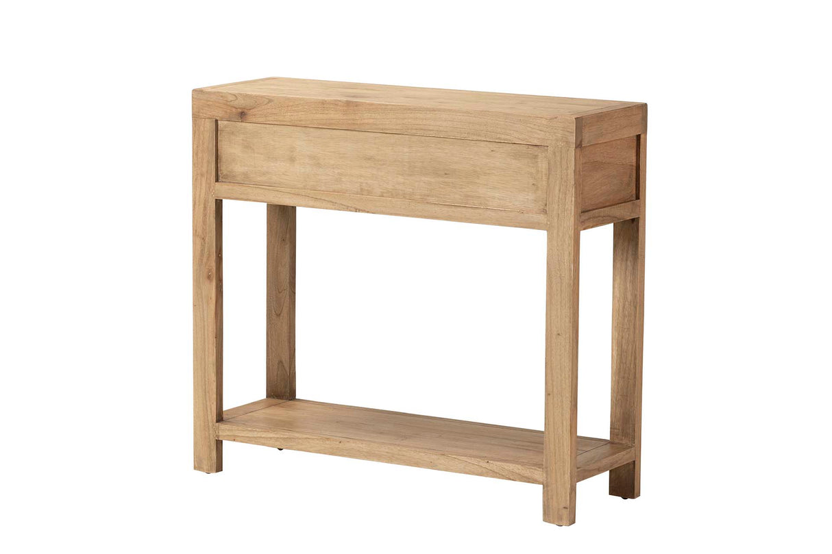 Console de madeira natural 2 gavetas 90x30x80 cm