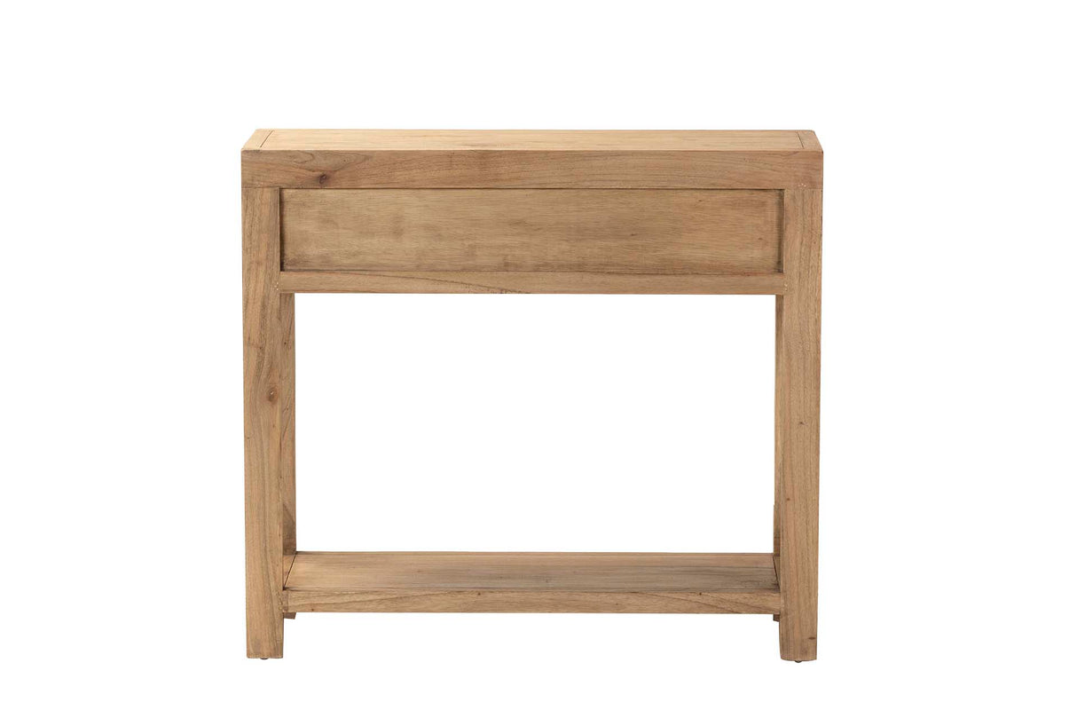 Console de madeira natural 2 gavetas 90x30x80 cm