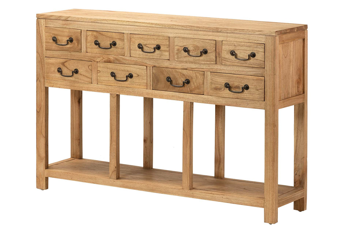 Pinie en bois naturel 9 tiroirs 120x30x80 cm