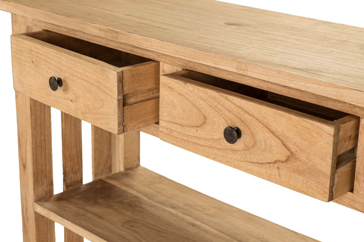 Console en bois naturel naturel 2 tiroirs 90x30x80 cm
