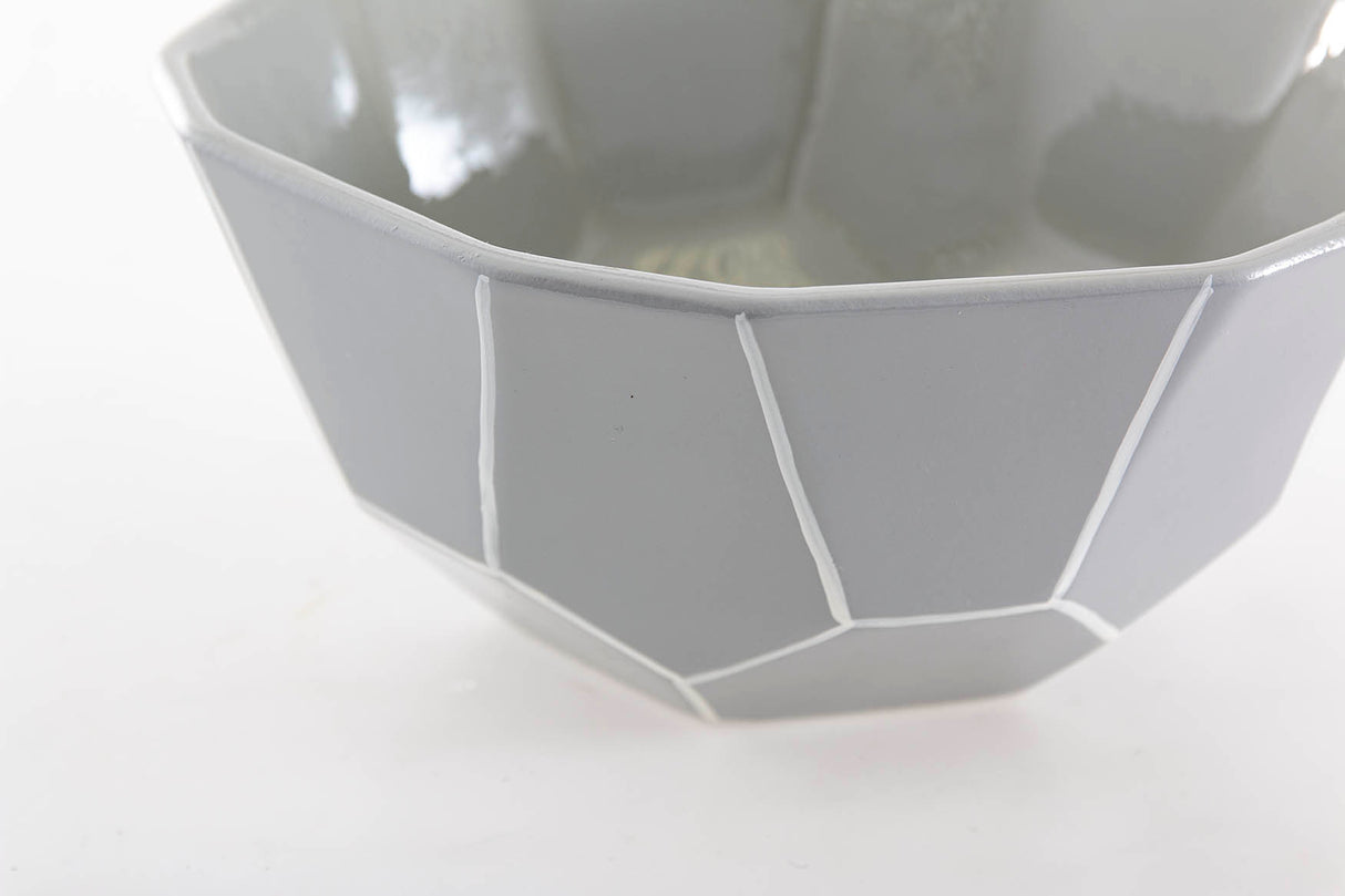 Centro ceramico laccato grigio/bianco 21x21x9 cm