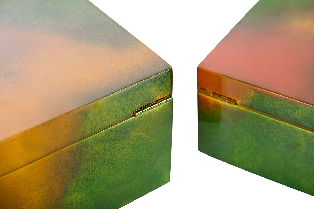 SET 2 CAJAS MADERA DORADA VERDE 25x15x11-20x12x8CM