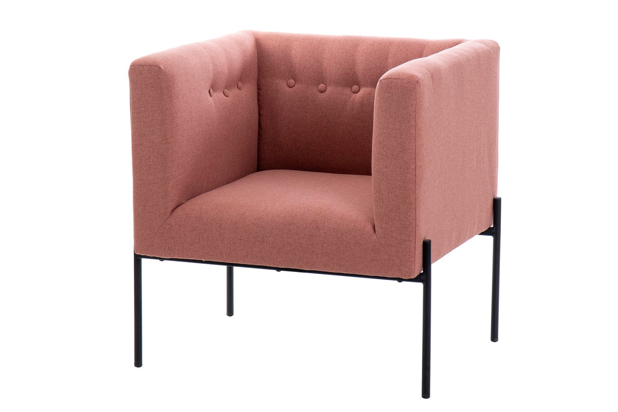 Fauteuil textile rose c / jambes en métal noir 70x65x75 cm