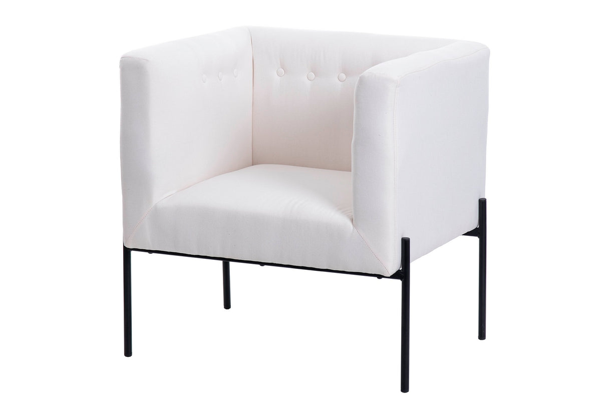 SILLON TEXTIL BLANCO PATAS METAL NEGRO 70x65x75 CM