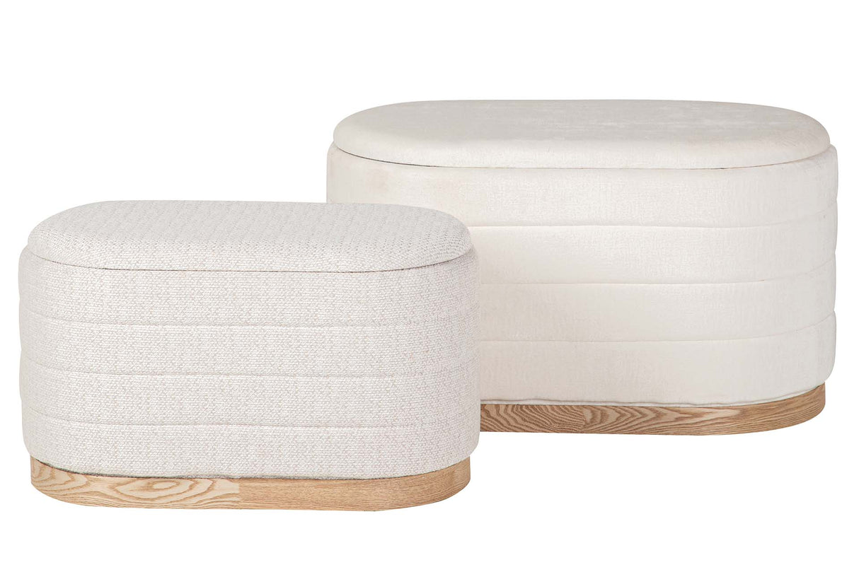 SET 2 PUFFS CHENILLA MADERA 83x48x42 69x38x35 CM