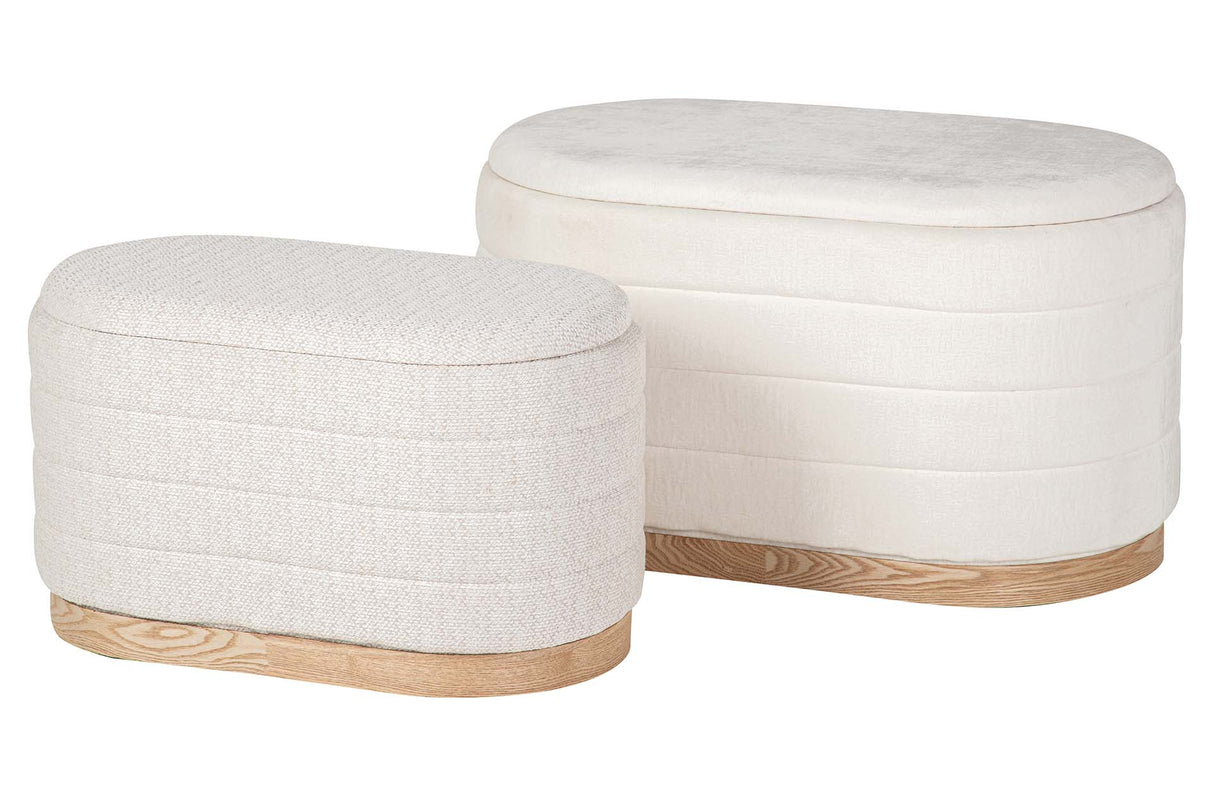 SET 2 PUFFS CHENILLA MADERA 83x48x42 69x38x35 CM