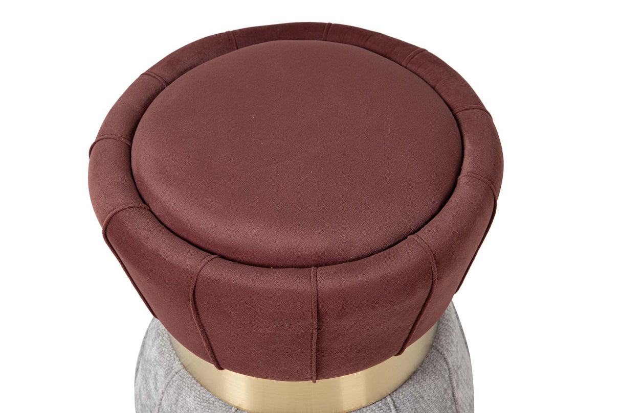 PUFF VELVET GRANATE GRIS 40x40x44 CM