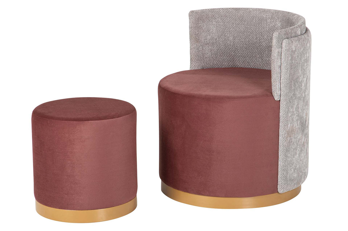 SET BUTACA Y PUFF VELVET 61x61x70 40x40x40 CM