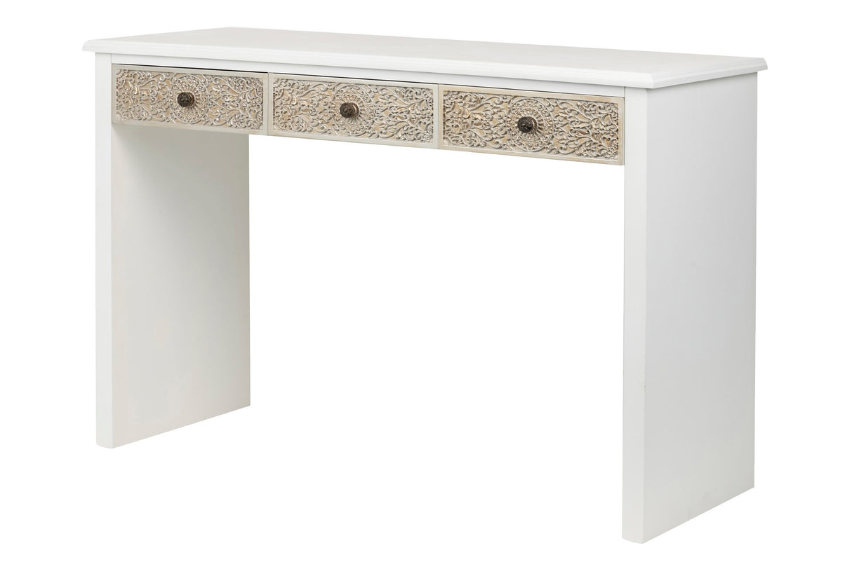 Scrivania in legno intagliato bianco-champa120x45x80cm