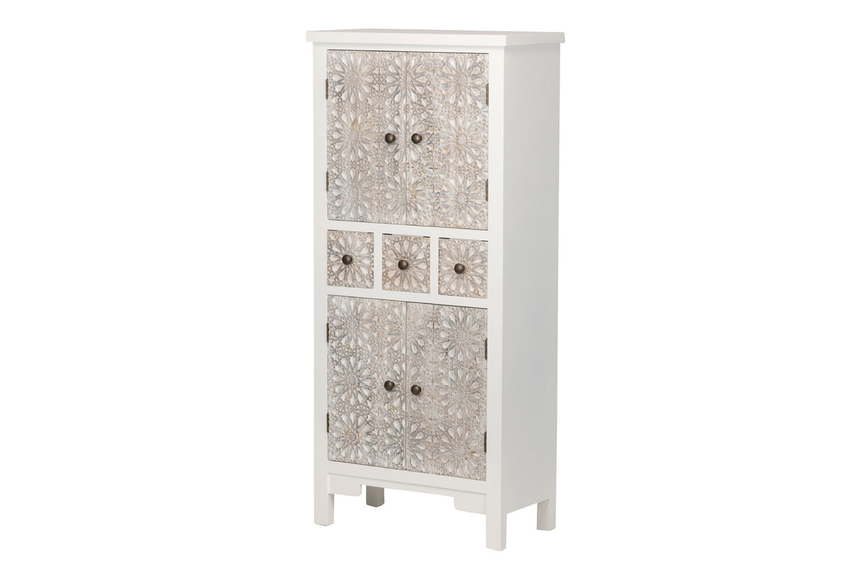 CABINET MADERA TALLADA BLANCO-BEIGE 60x30x130 CM