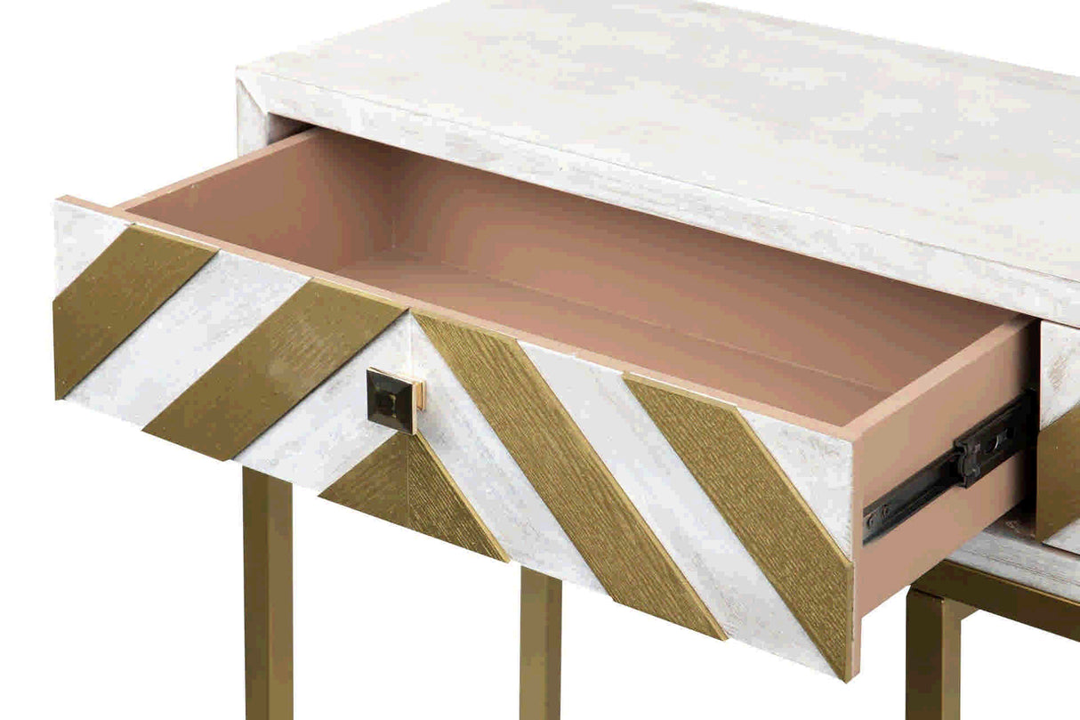 Console White-Dorado-metal de madeira 120x35x81 cm