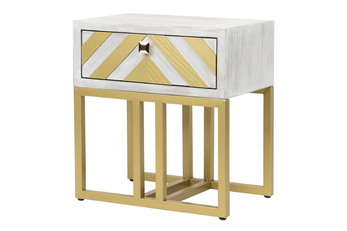 MESITA MADERA-METAL BLANCO-DORADO 50x34x55 CM