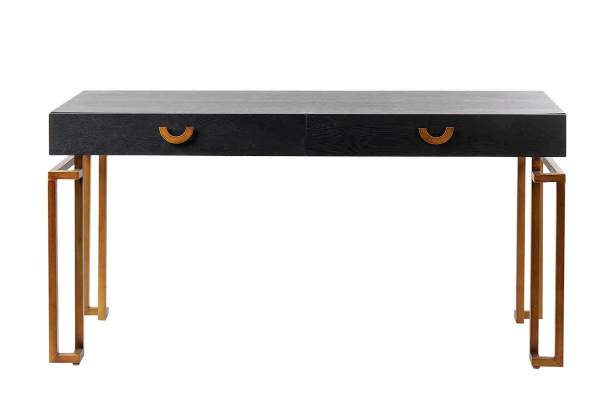 ESCRITORIO MADERA-METAL NEGRO-DORADO 150x60x77,3CM