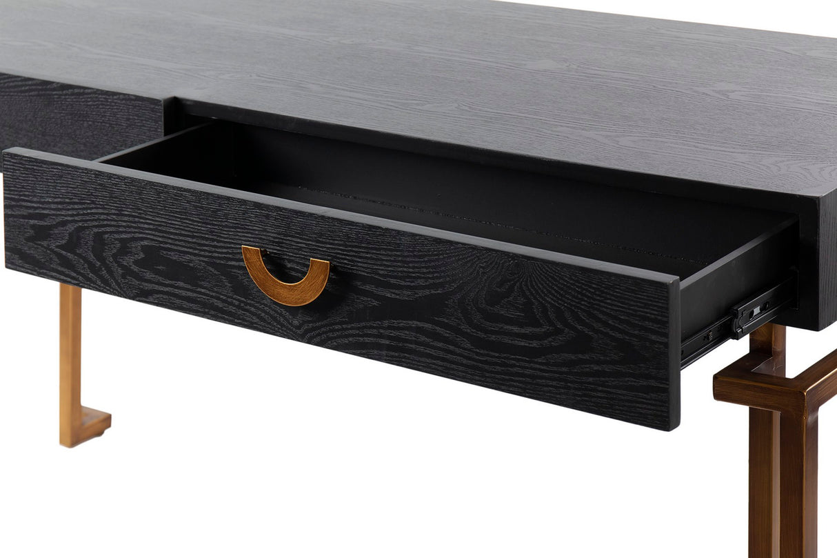 Black-Dorado Wood-Metal Desk 150x60x77.3cm