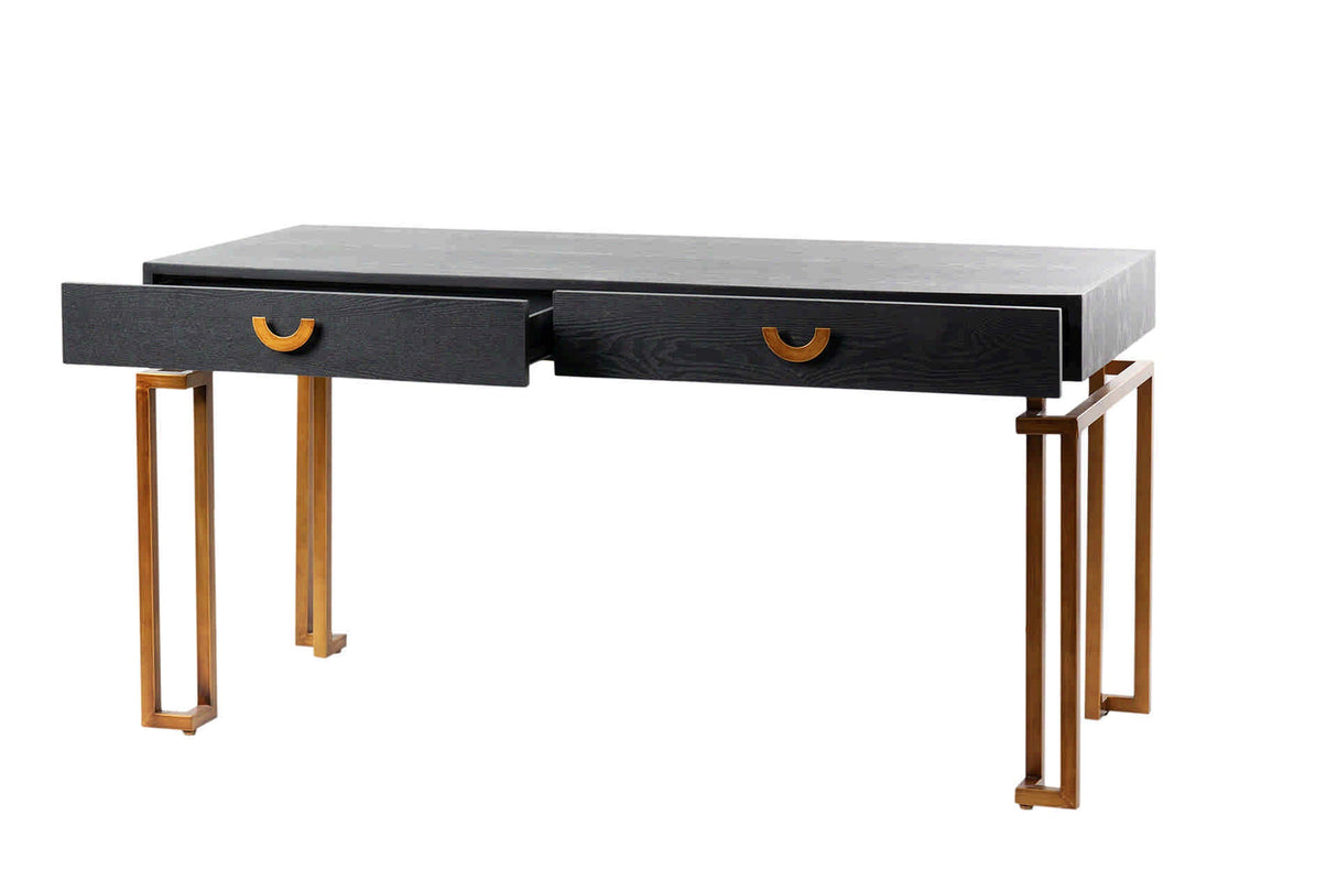 Black-Dorado Wood-Metal Desk 150x60x77.3cm