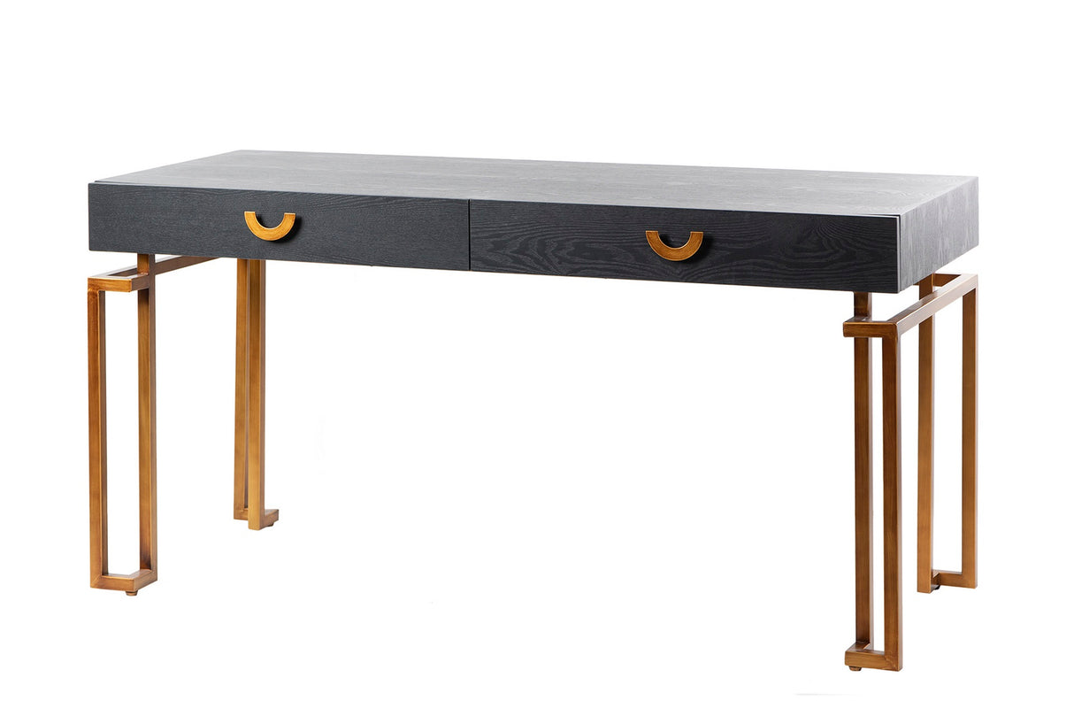 ESCRITORIO MADERA-METAL NEGRO-DORADO 150x60x77,3CM