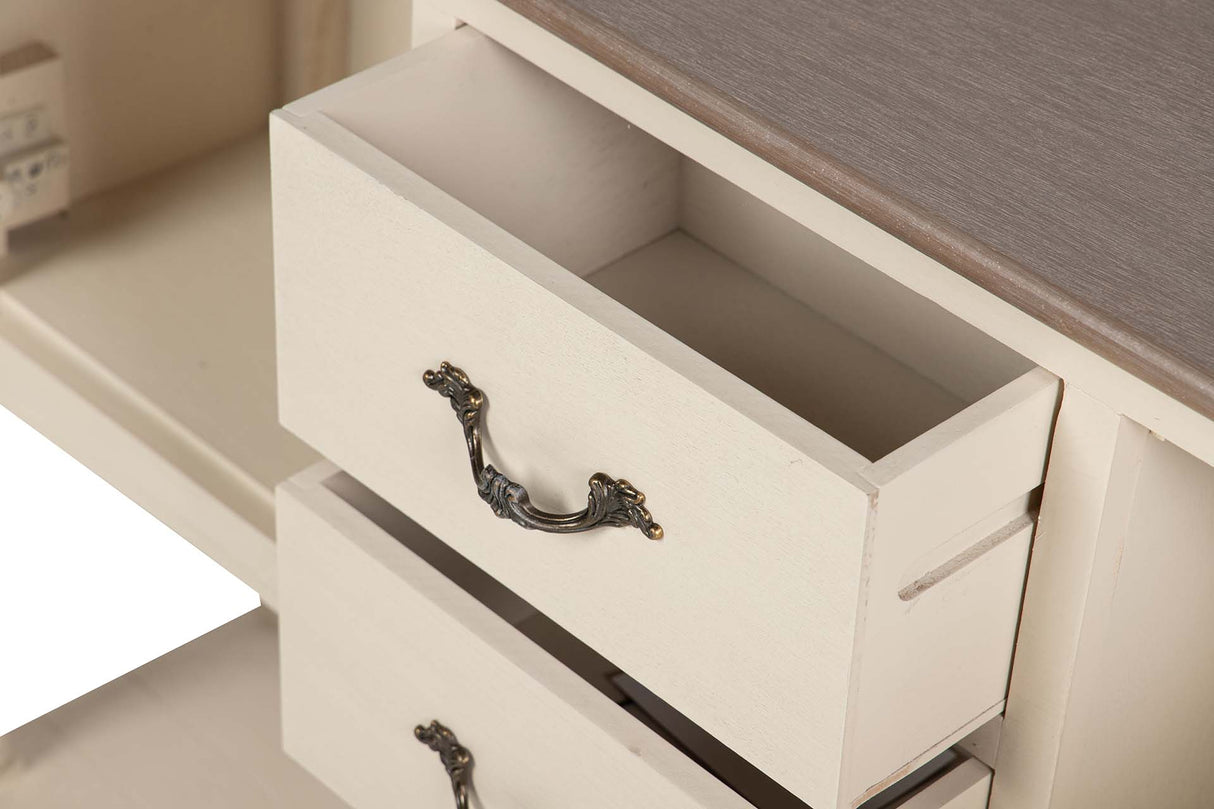 CONSOLA CAJONES PUERTAS PINO MDF BEIGE 106x28x81CM