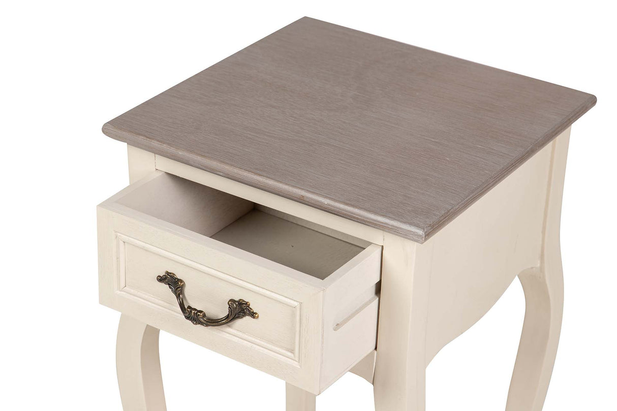 MESITA DE NOCHE 1 CAJON PINO MDF BEIGE 35x35x69 CM