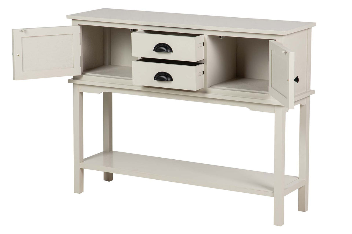 CONSOLA PUERTAS CAJONES PINO MDF BLANCA 106x30x81 CM