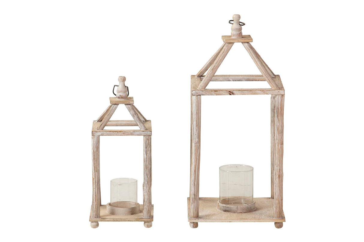 Set 2 lanternes en bois beige 26x26x60 17x17x42 cm