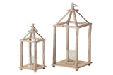 Set 2 lanternes en bois beige 26x26x60 17x17x42 cm