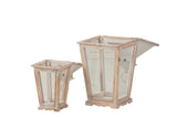 SET 2 FAROLES MADERA BEIGE 30x30x65 20x20x46 CM