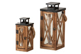 Set 2 lanternes en bois marron 19x19x45 13x13x32 cm