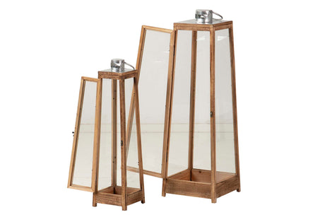 Set 2 braune Holzfaires 29x29x90 18x18x69 cm