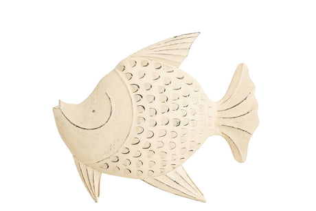 Figura peixe de metal branco 49x15x42 cm