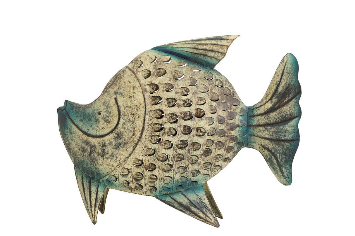 Peixe de metal azul Figura 49x15x42 cm