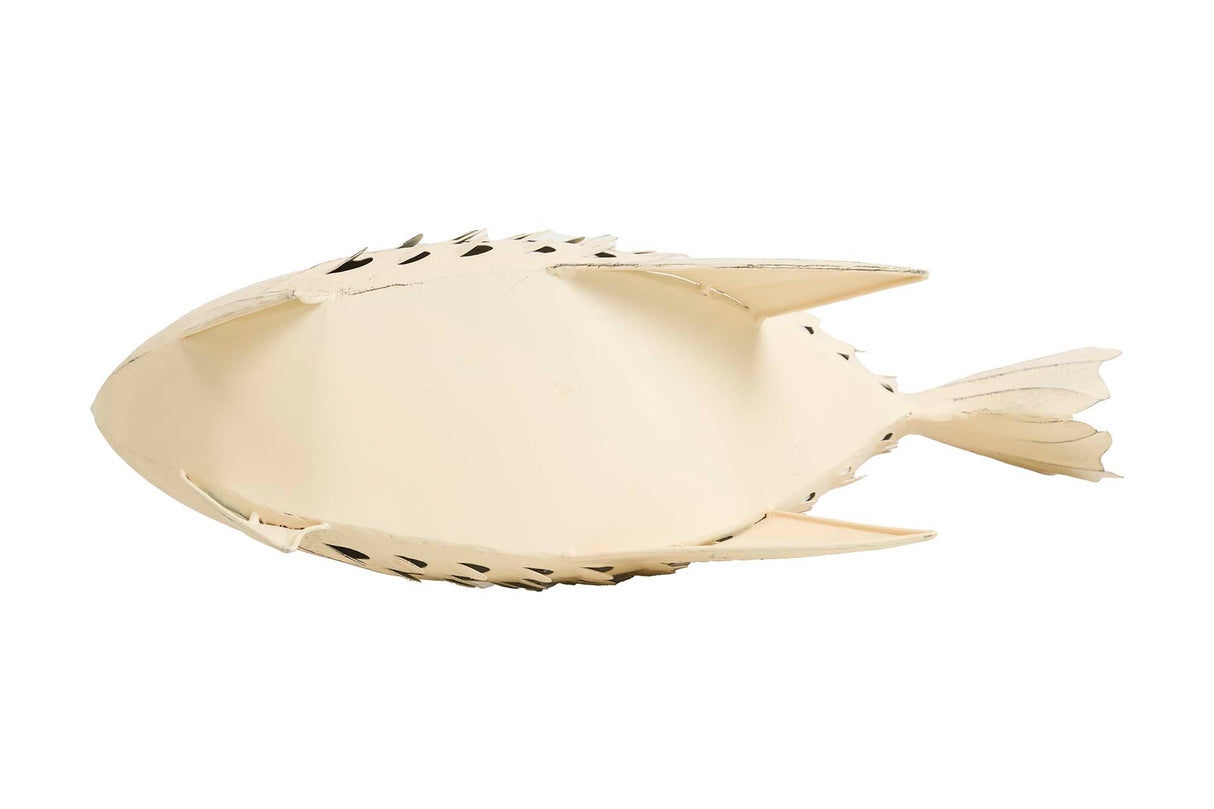 Peixe de metal branco Figura 40x13x32 cm