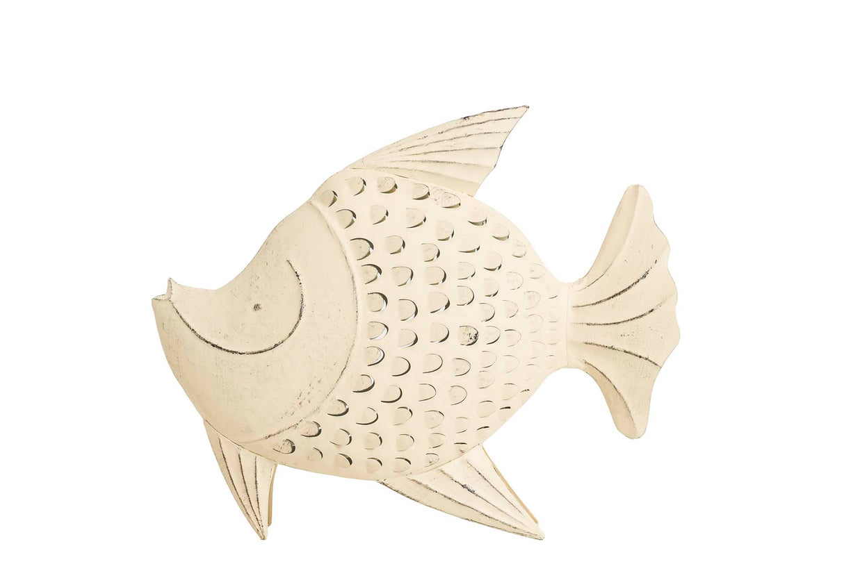 Peixe de metal branco Figura 40x13x32 cm