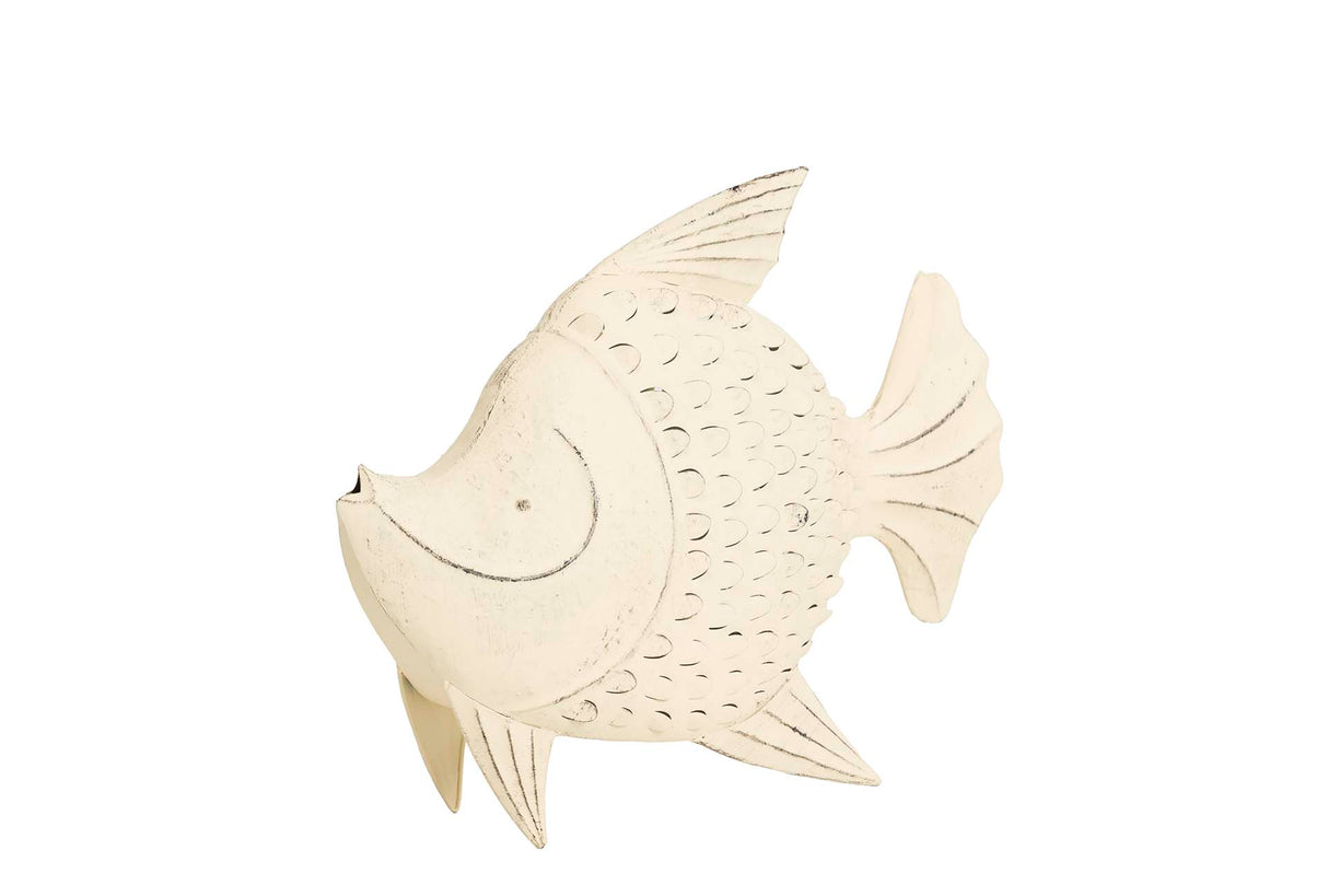 Peixe de metal branco Figura 40x13x32 cm