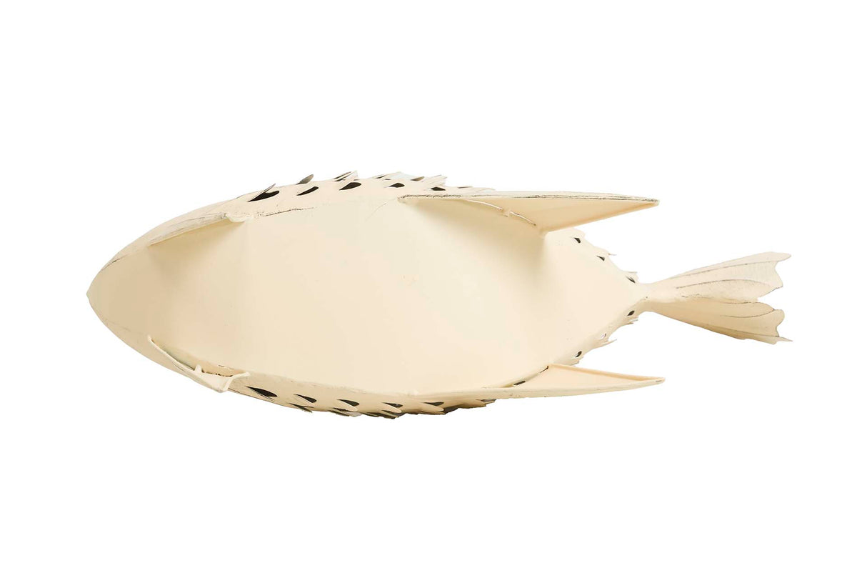 Figura peixe de metal branco 34x11x24 cm