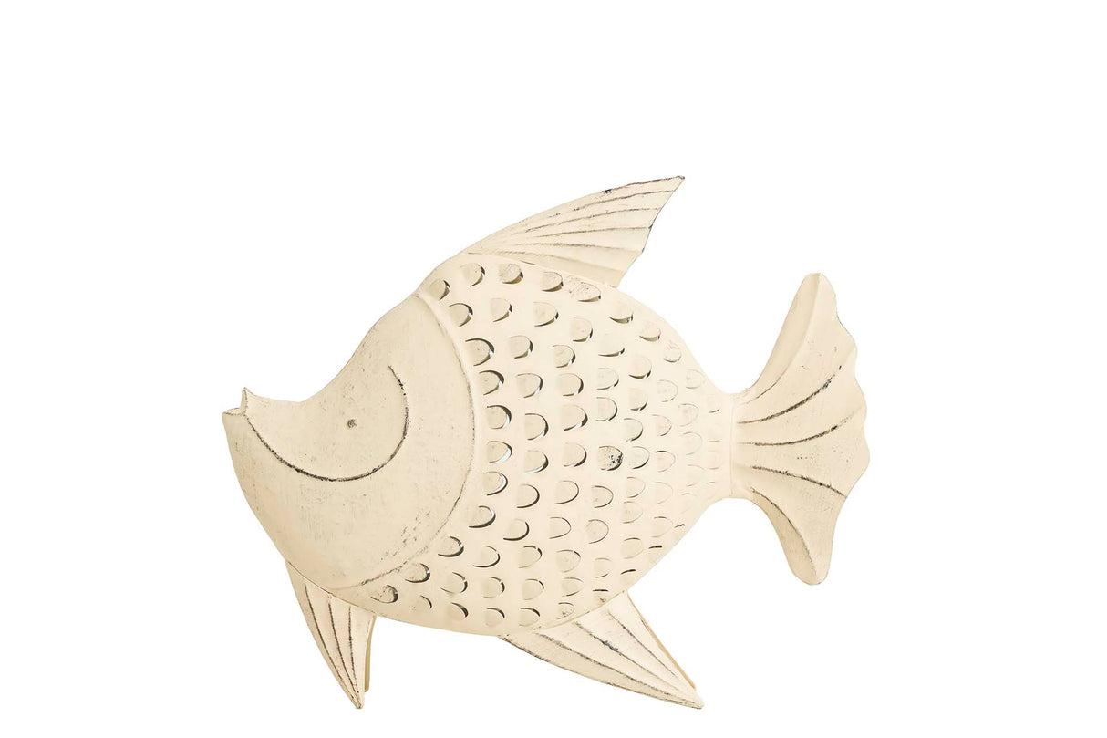 Figura peixe de metal branco 34x11x24 cm