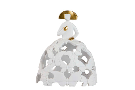 MENINA RESINA BLANCA DORADA 15x10x18 CM