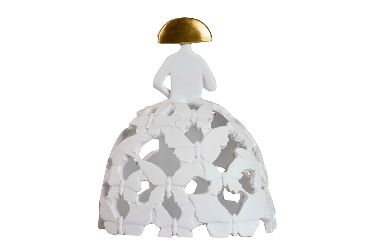 MENINA RESINA BLANCA DORADA 15x10x18 CM
