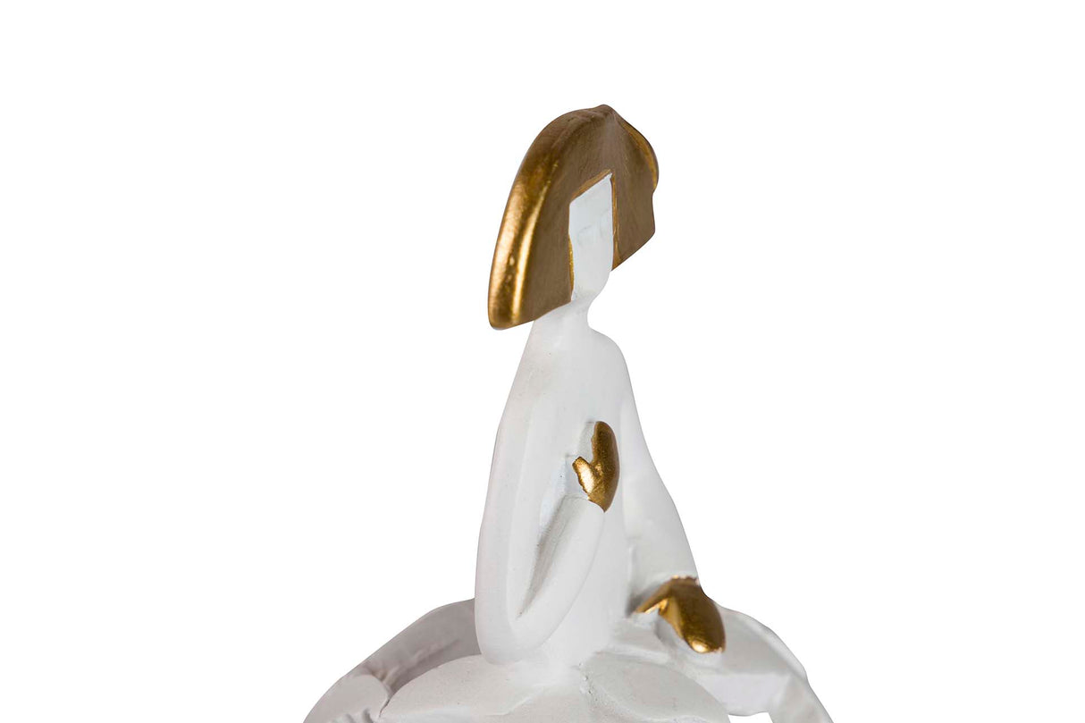 MENINA RESINA BLANCA DORADA 15x10x18 CM