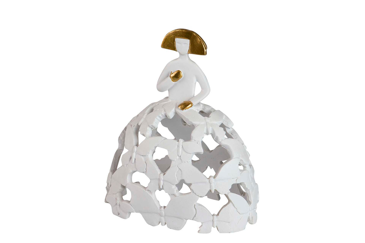 MENINA RESINA BLANCA DORADA 15x10x18 CM
