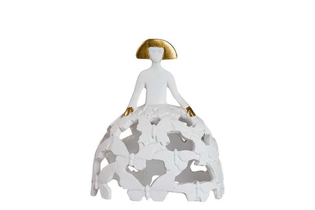 MENINA RESINA BLANCA DORADA 14x9x16 CM