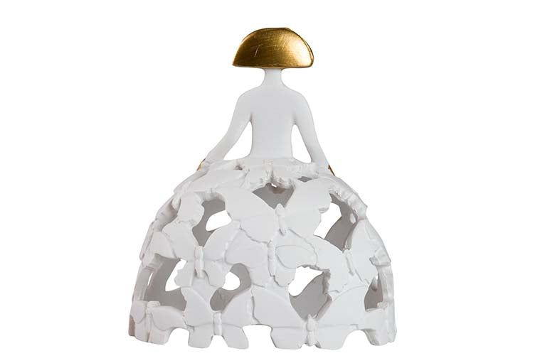 MENINA RESINA BLANCA DORADA 14x9x16 CM