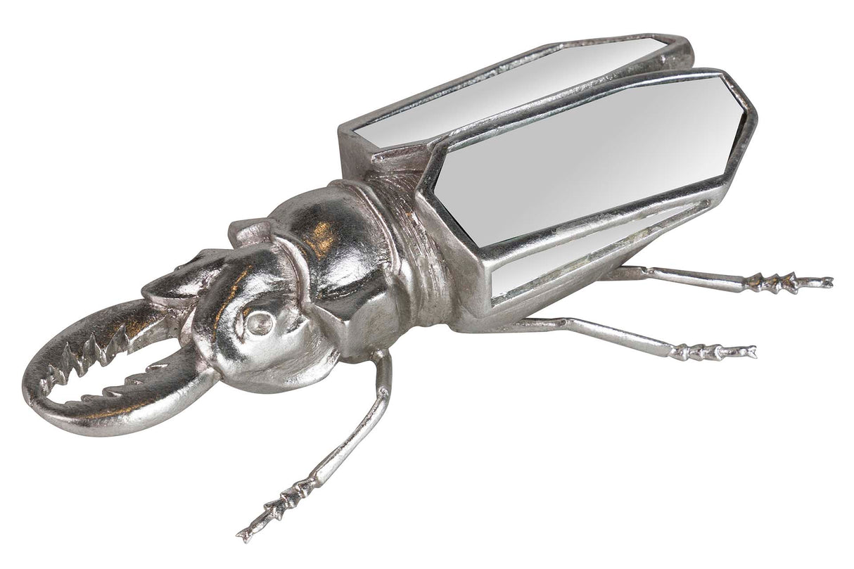 FIGURA ESCARABAJO RESINA ESPEJO PLATA 20x12x8CM