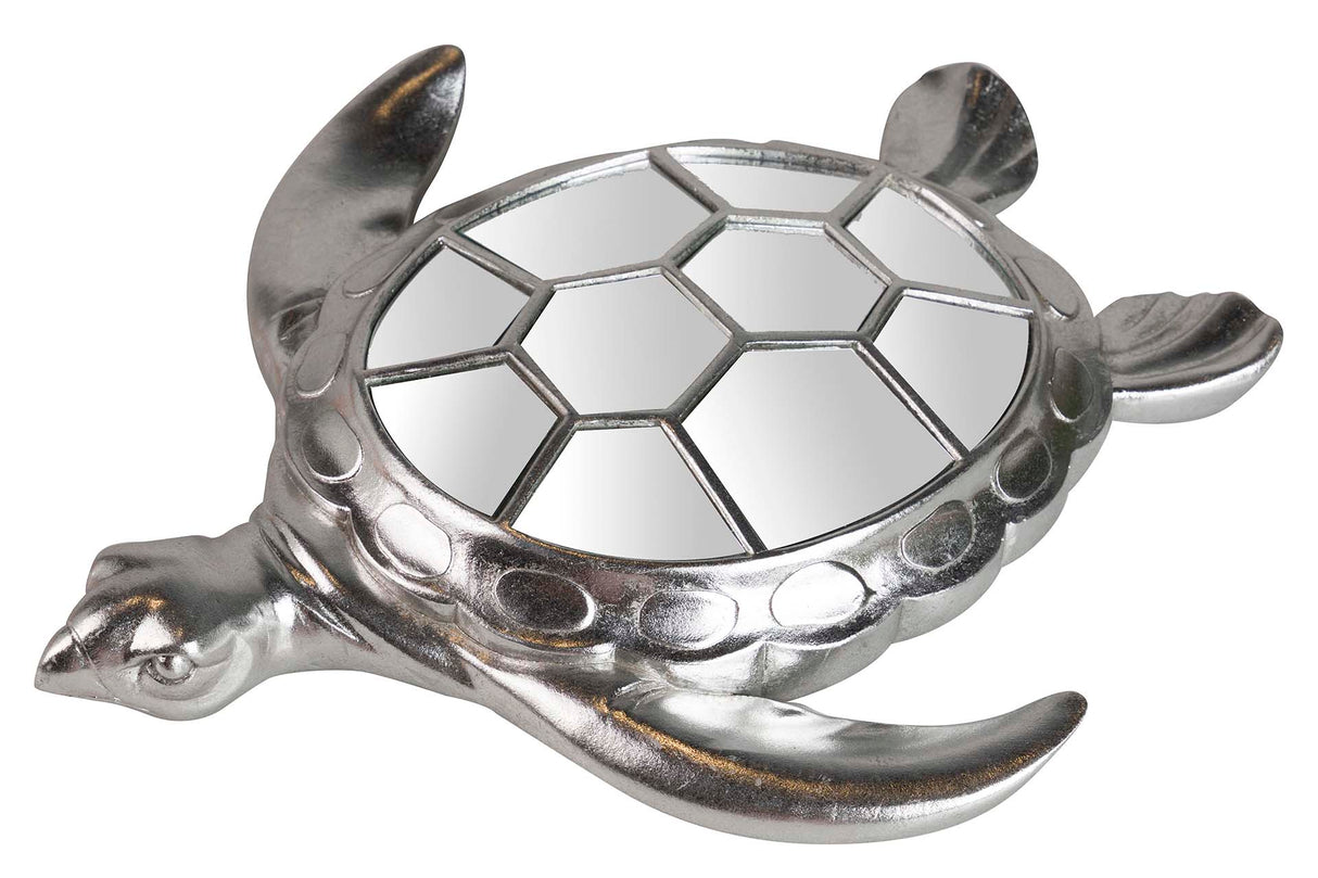 FIGURA TORTUGA RESINA ESPEJO PLATA 39x34x6 CM