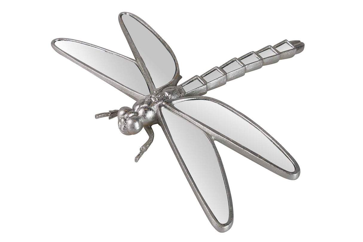 FIGURA LIBELULA RESINA ESPEJO PLATA 32x25x4 CM